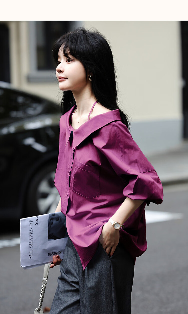Dme [Pure Cotton Dominant Area] Spring And Autumn Korean-Style Slightly Chubby Pear-Shaped Shirt, Off-Shoulder, Tie-Waist, Concealing Shirt, Women's Top 21