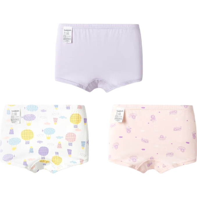 Balabala Girls' Cotton Boxer Briefs Spring New Children's Four-Point Shorts Non-Chafing PP Three-Pack 208924170020