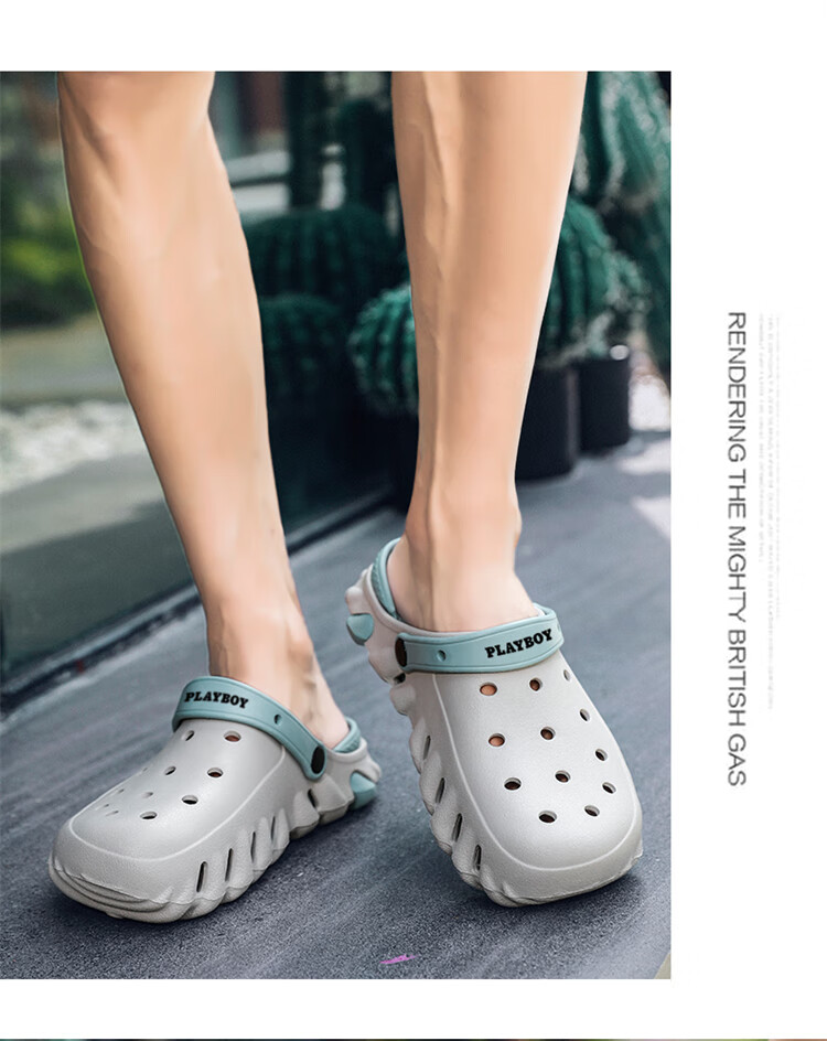 PLAYBOY Men's Sandals 2026 Summer Thick Sole Hollow Shoes Men's Simple Dual-use Slippers Men's Beach Shoes Black Size 43 5