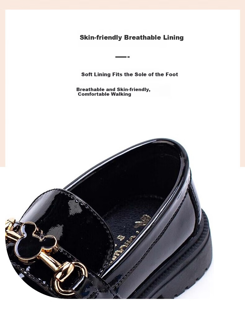 Follow Me Girls' Black Leather Shoes, Shiny Soft Sole Flats, School Performance Shoes, Loafers, Yingzi Black, Size 33 8