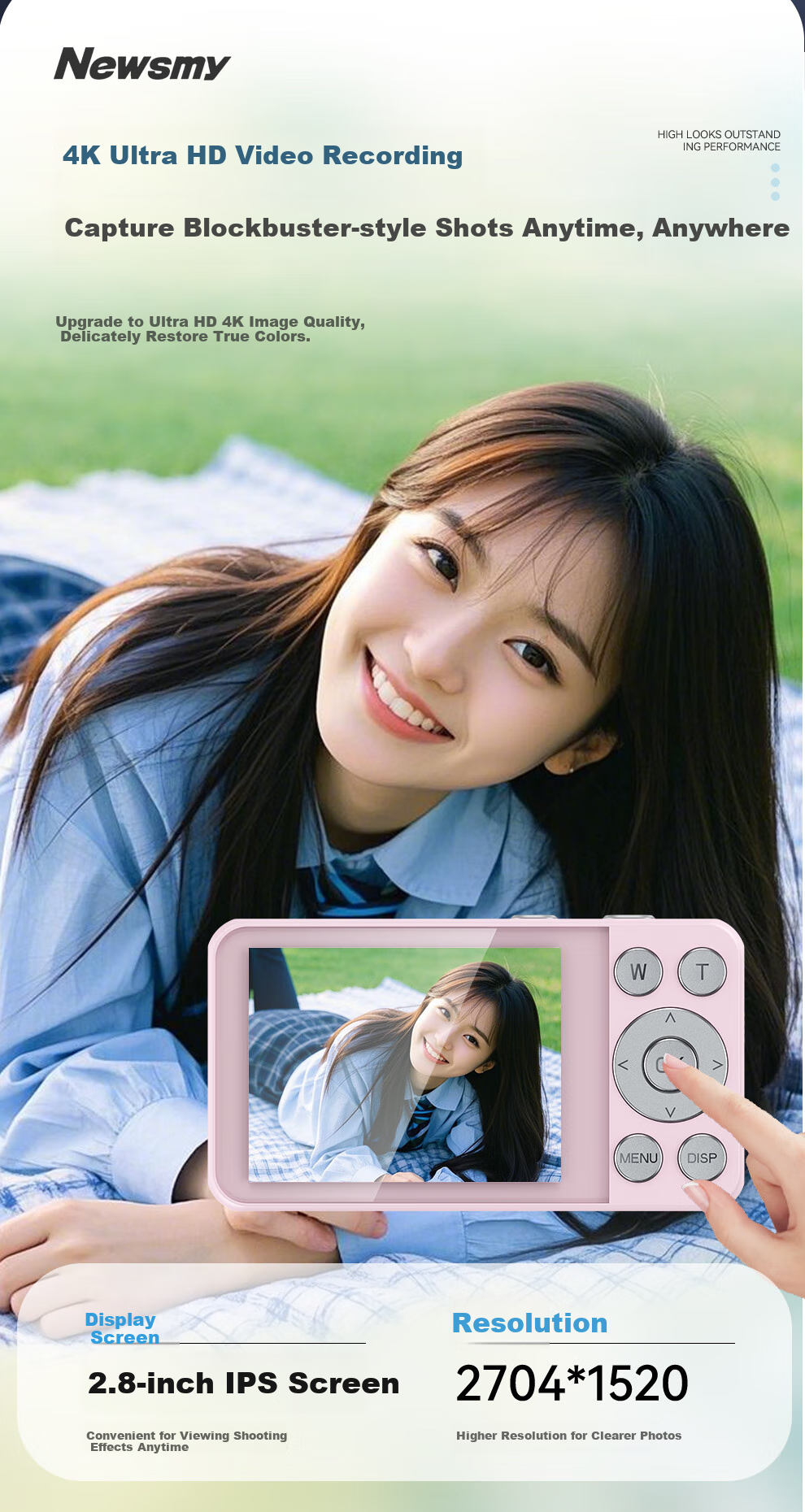 Newsmy N3 Digital Camera, Student-Friendly CCD Alternative, High-Definition Pixel, Campus Photography, Travel Portable, Compact Point-and-Shoot Camera, Entry-Level Camera, Birthday Gift for Girls, 128GB, Pink 9