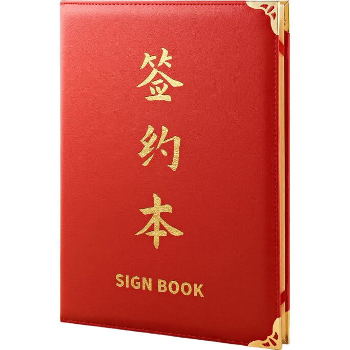 DSB (Dishibi) A4 Leather Corner-Style Contract Signing Book, Recitation Folder, Red Signing Ceremony Book, Contract Agreement, Business Cooperation [With 2 Inner Pages] 50868