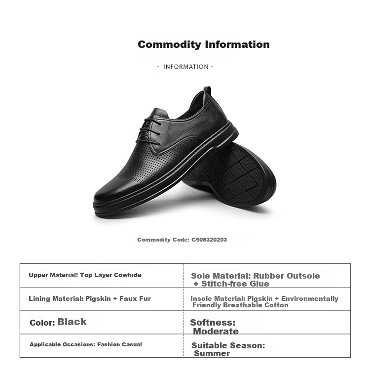 Goldlion Men's Business Casual Shoes Perforated Breathable Sandals Comfortable Durable Leather Shoes G508320203AAD Black Size 44 5