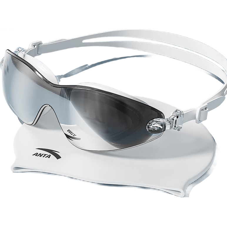 ANTA Swimming Goggles, High Definition Anti-Fog Waterproof, Medium Frame for Men And Women, Swimming Cap And Goggles Set, Clear White Two-Piece Set, 400°