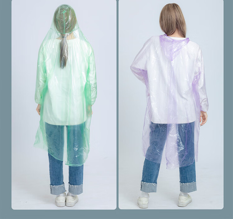 Mashifu Disposable Raincoat [7 pcs/pack] Adult Portable Card Rain Poncho PE Thickened Unisex Long Hooded Outdoor Transparent Raincoat One Size (Morandi 7 Colors) 20