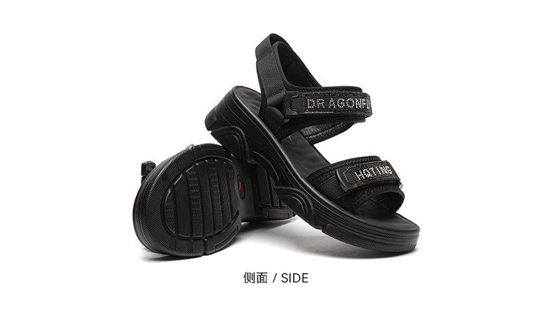 Red Dragonfly Women's Sports Sandals Summer New Thick Sole Magic Tape Beach Shoes WTK25355 Black Size 39 4