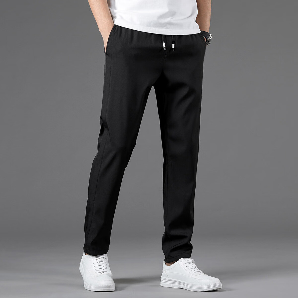 I'M DAVID Men's Pants, Ice Silk Slim Straight-Leg, Draping Versatile Lightweight Quick-Dry Casual Trendy