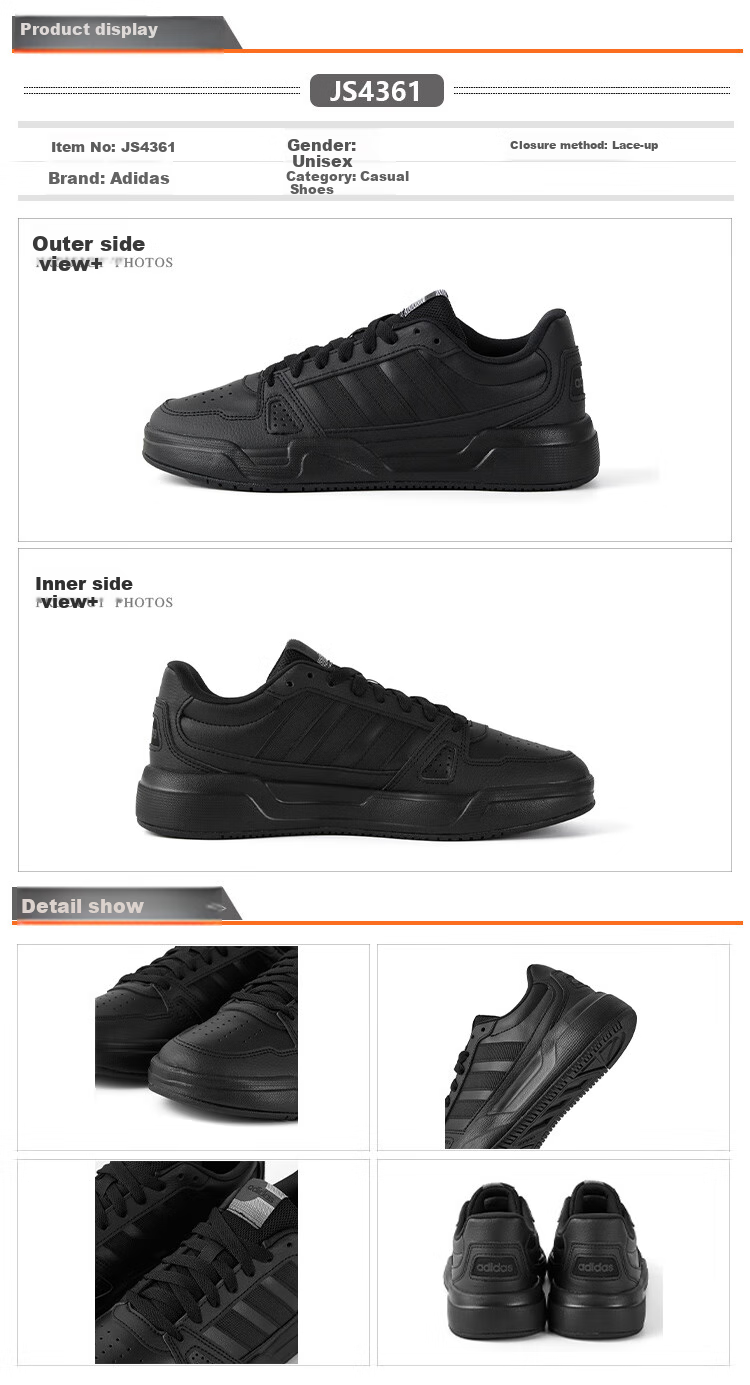 Adidas Men's And Women's Sneakers, Autumn Leather Water-Resistant Black Versatile Sports Casual Shoes, Carbon Black, Size 42 2