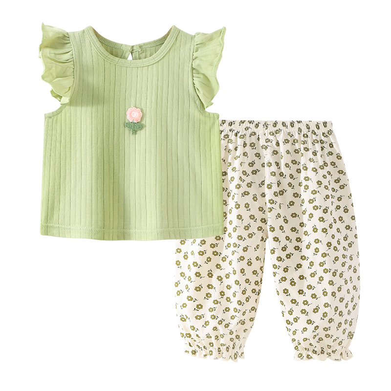 Youqi Girls' Summer Outfit Set: Cute Baby Girl Short-Sleeve T-Shirt And Pants Two-Piece Summer Clothing Set for Infants And Toddlers