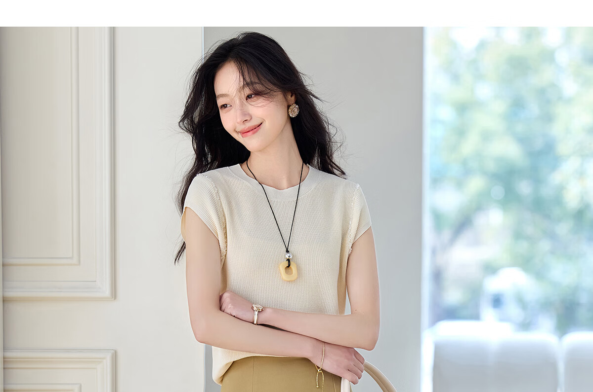 PinCai Women's Summer Solid Color Short-Sleeve Knitted T-Shirt, Distinctive Base Layer Top P52T077 21