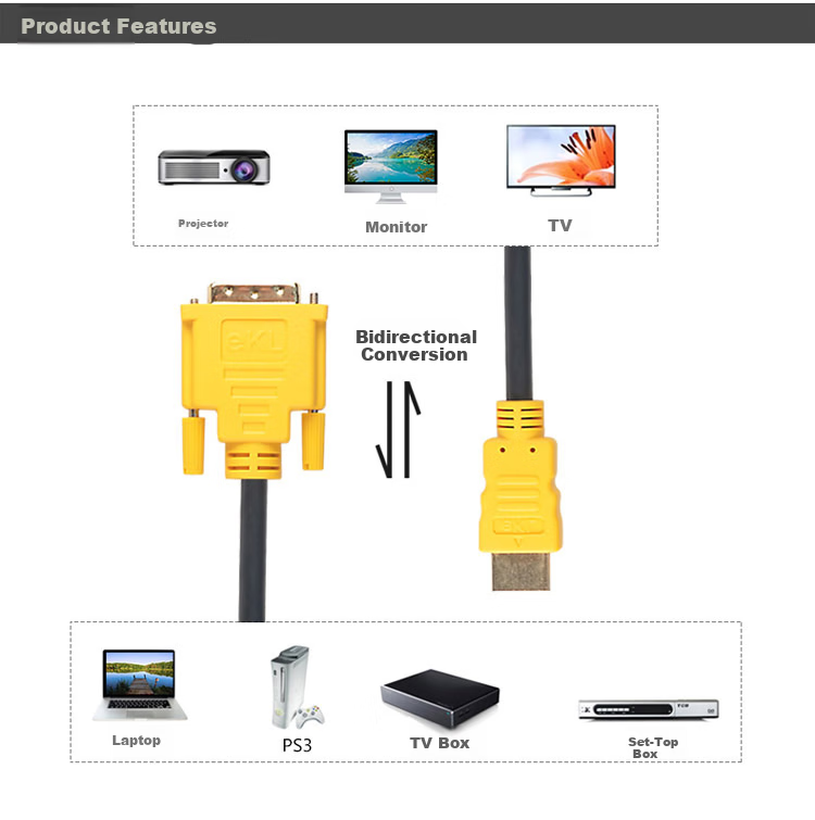 EKL HDMI to DVI Cable, 1.5 Meters, Digital High Bidirectional Conversion Cable, DVI to HDMI Adapter Cable, Laptop Monitor Connection Cable 6