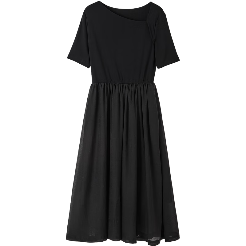 Dme [Fresh And Smart] Spring Urban Minimalist Style Irregular Design Patchwork Waist-Cinching Short-Sleeve Women's Dress