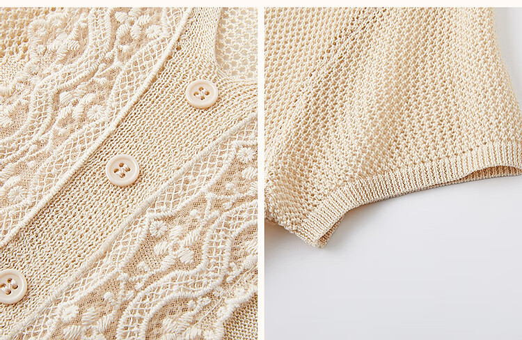 Dme [Cool And Elegant Outfit] Summer French V-Neck Lace Trim Sweater Jacquard Comfortable Knit Top for Wome 10