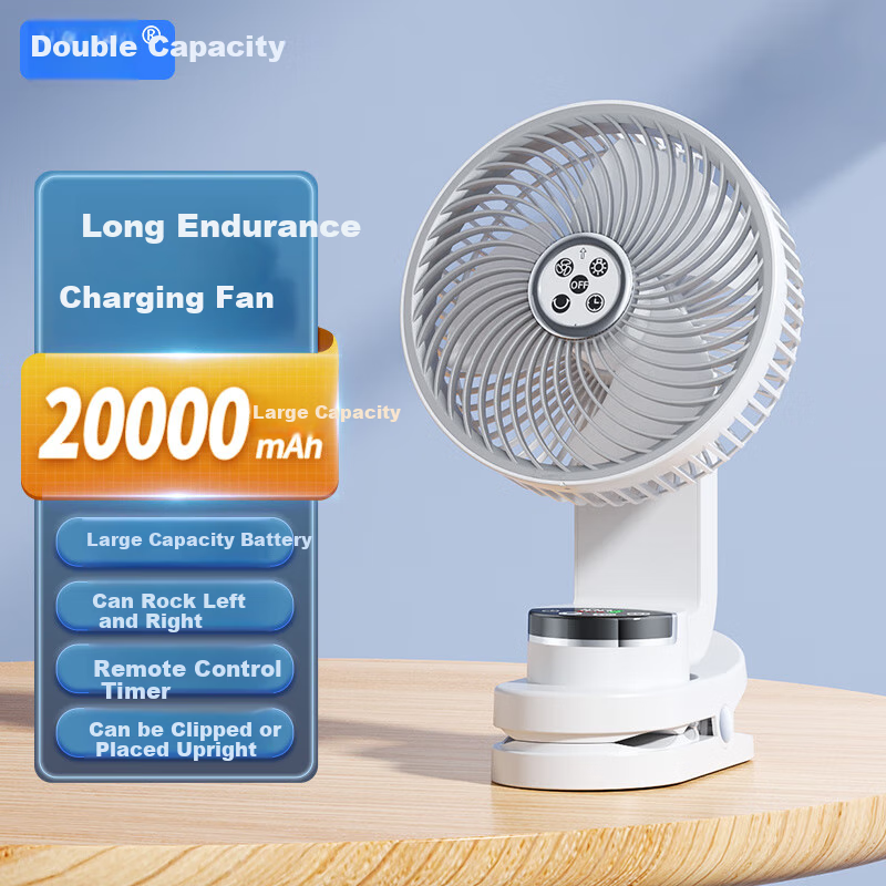 Doublepow Rechargeable Fan, 20000mAh Large Capacity Long-Lasting, for Student Dormitory Bed, Clip-On Desktop USB Small Fan DP-A06