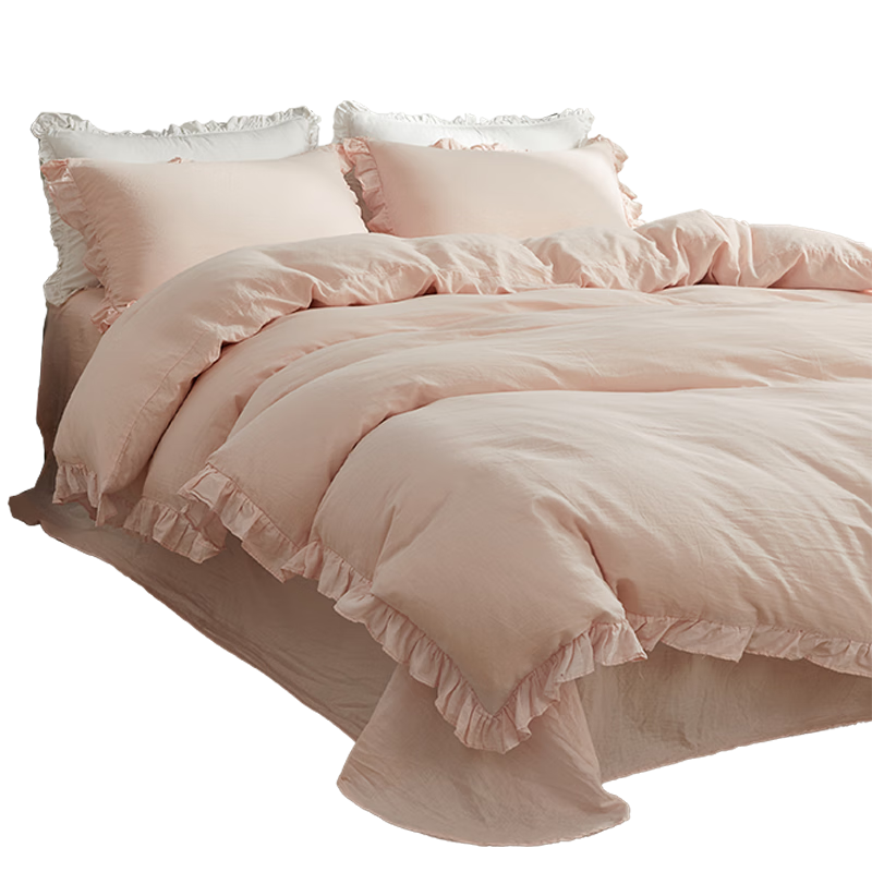 BEYOND Home Textiles Class A Pure Cotton Double-Layer Yarn Four-Piece Bedding Set with Duvet Cover And Bedsheet, Pink Glutinous Rice Color, for 1.5-Meter Bed