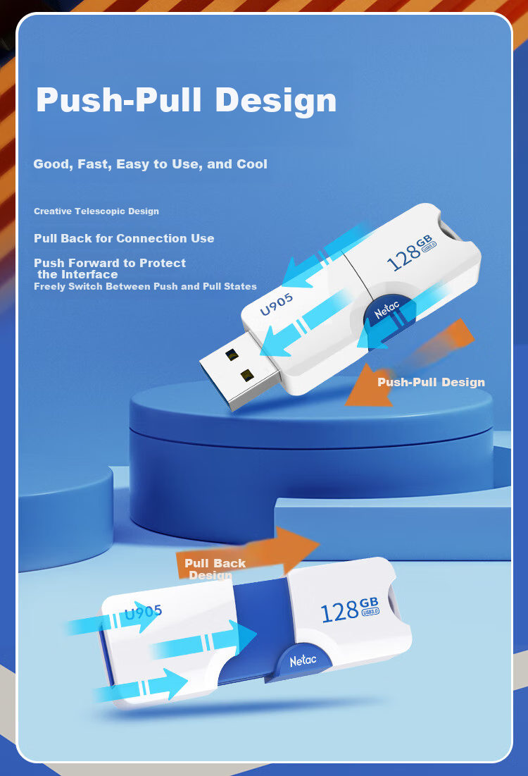 Netac 256GB USB3.2 Flash Drive U905, Slim Push-Pull High-Speed Flash Drive, Encrypted USB Drive 4