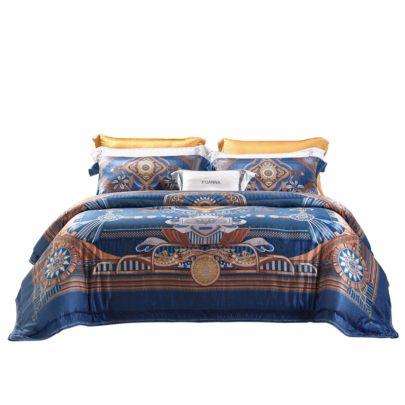 FUANNA Bedding Set 4-Piece Silk and Lyocell Double Silk Luxury Bed Sheet Duvet Cover King 230x229cm