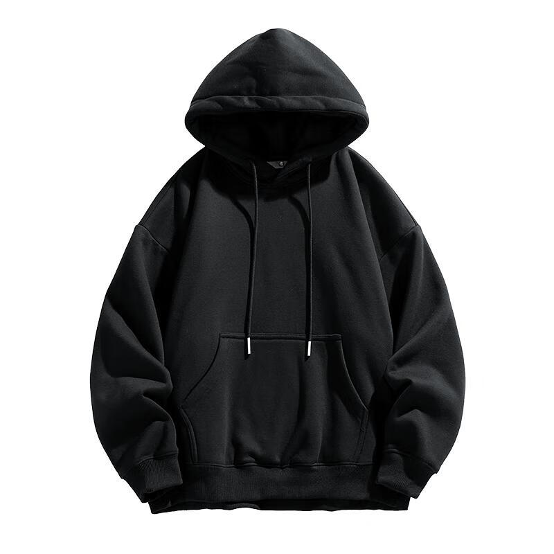 MAYBEYOND Men's Hoodie Trendy Brand Winter American Style Thickened Couple Sweatshirt MA47 Black Fleece 3XL