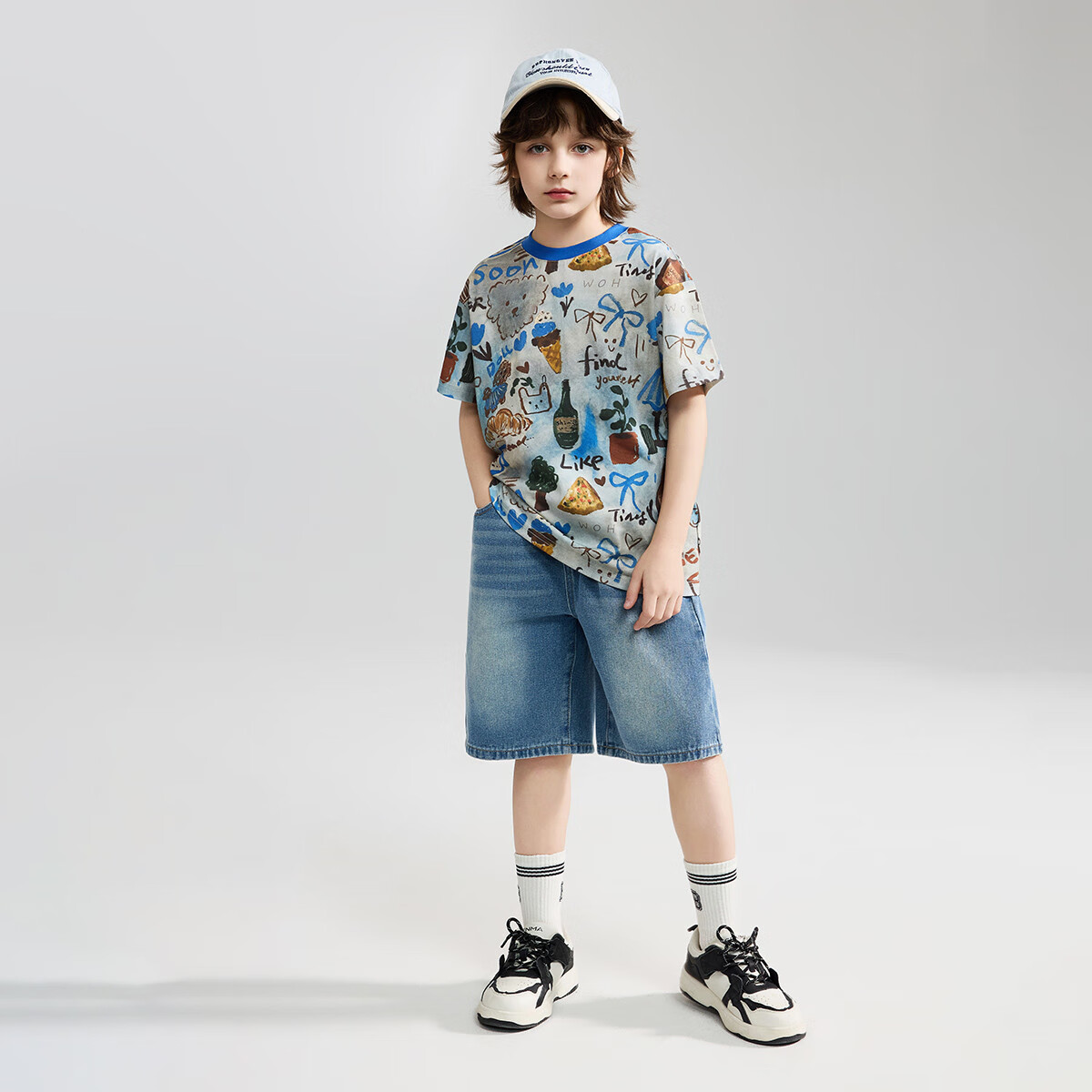 ASK JUNIOR Kids Short Sleeve T-Shirt Summer Cartoon Print Youth Half Sleeve Tee Unisex Blue 5