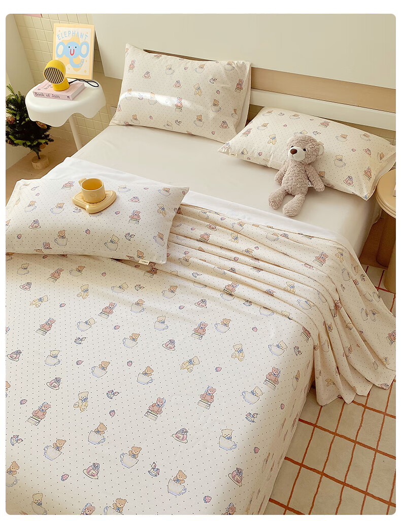 Hodo Class A Pure Cotton Coarse Linen Bed Sheet, Single Piece, 100% Cotton Bed Cover, Thickened, for Single Or Double Bed, 160*245cm, Playful Desig 3