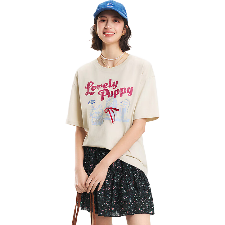 Semir Women's Short-Sleeve T-Shirt with Cute Pet Print, Moisture-Wicking Quick-Dry Pullover Top 109325100005