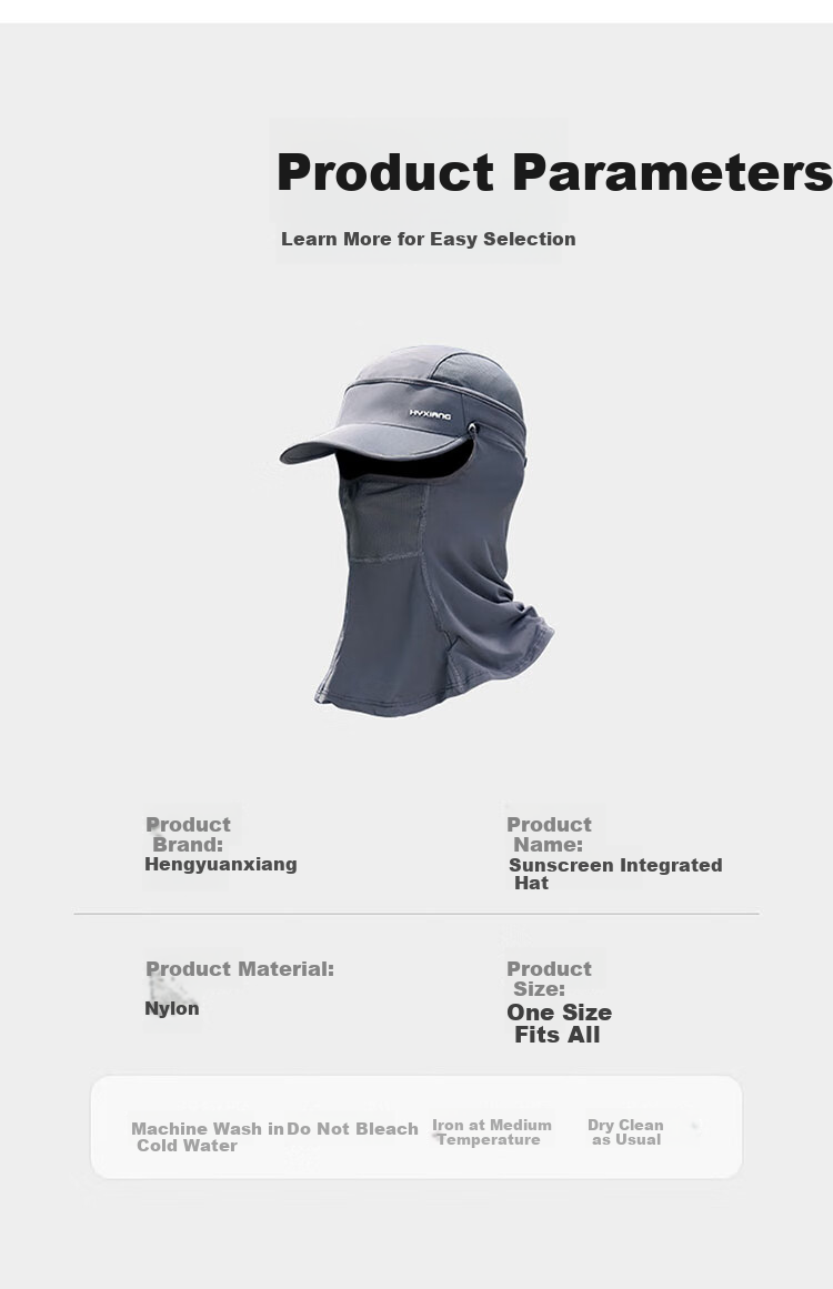 Hengyuanxiang Sun Hat for Men, Outdoor Summer Ice Silk Cycling Fishing Sun Protection Hat, Face Mask Neck Guard Integrated Hiking Cap, Flax Gray 19