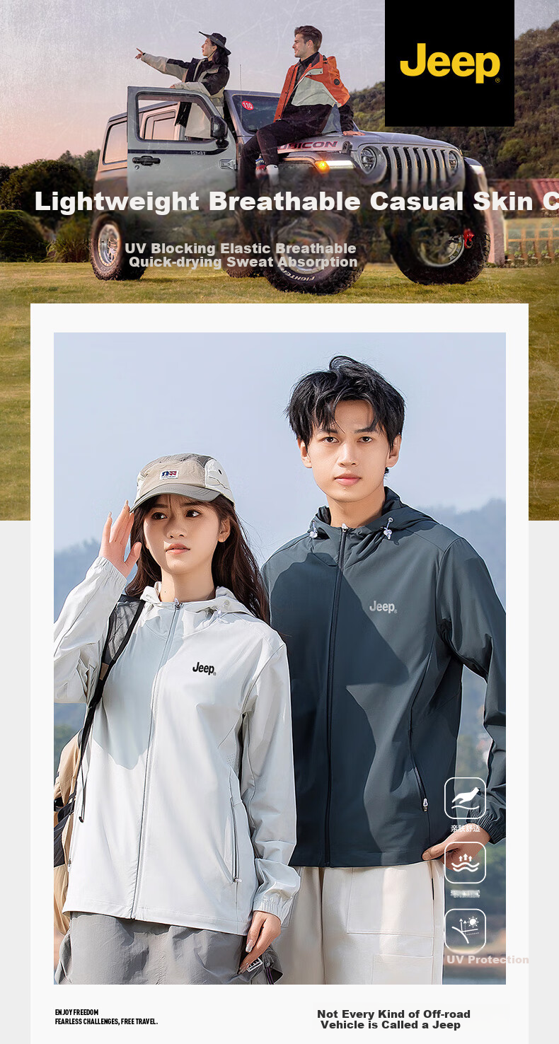 JEEP Sun Protection Clothing, Unisex Ice Silk UV-Resistant Skin Coat, Cool Breathable Sun Protection Garment, Navy Blue, Size L 1