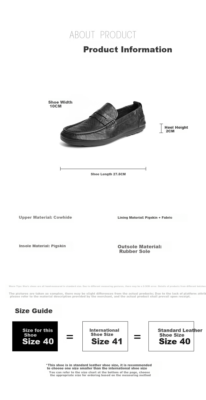 Belle Slip-On Casual Shoes for Men, Same Style As in Shopping Malls, Cowhide Leather Perforated Breathable Loafers 8HG01BM4 Black Size 40 6