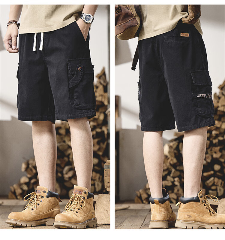 JEEP Men's Shorts, Summer Casual Breathable Loose Cargo Pants, Versatile Knee-Length Shorts for Men, Khaki, M 10