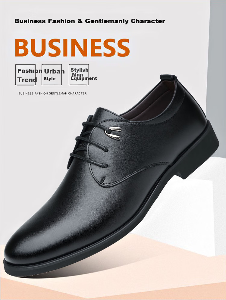 BEIOUTU Men's Leather Dress Shoes Fashion Trendy Lace-up Wedding Low-top Cowhide Business Casual Shoes 511 Black 43 1