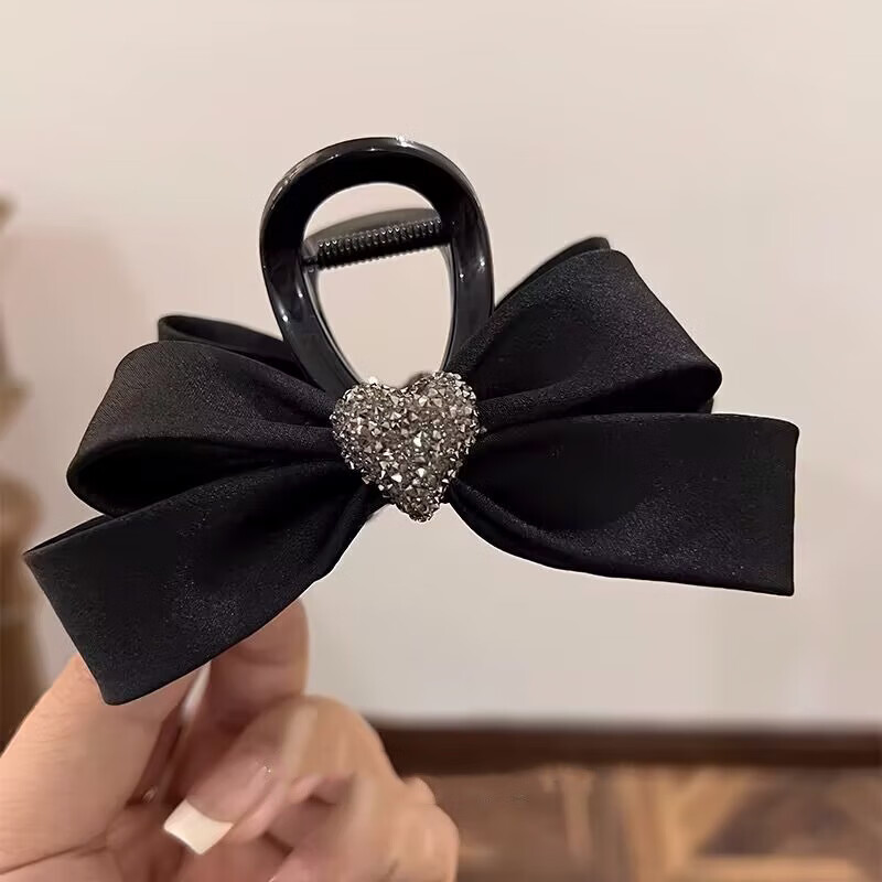 Huangjiama High-End Rhinestone Heart Bow Hair Clip for Women, Back of Head Shark Clip, High Ponytail Hairpi 5