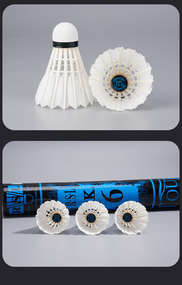 RSL Badminton Goose Feather Shuttlecocks, 12 Pieces Per Tube, Durable And Stable Flight for Competition And Training, SK.6 Size, Speed 76 5