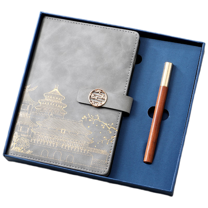Jinyi National Trend Notebook Gift Box Set, Forbidden City Cultural And Creative Souvenir, Exquisite Journal, Teacher's Day New Year Birthday Gift, A5-Smoke Gray (Sandalwood Pen + Gift Box)