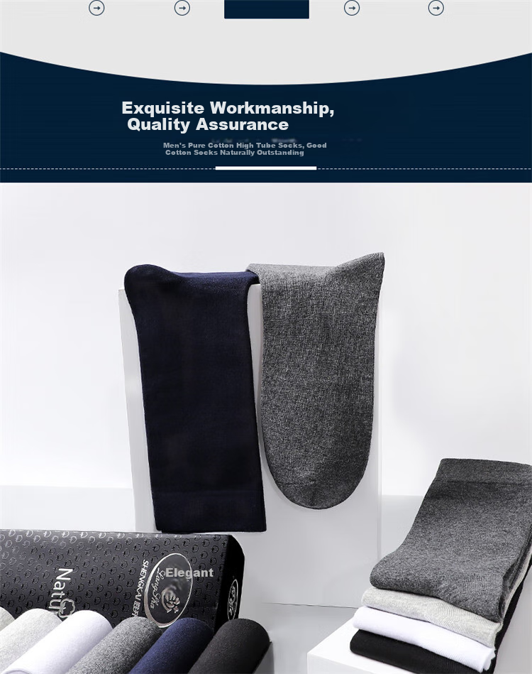 Langsha Men's Long Socks, Pure Cotton Antibacterial Spring And Autumn Breathable Full Cotton Calf-Length Black And White High Tube Winter Business Socks for Me 7