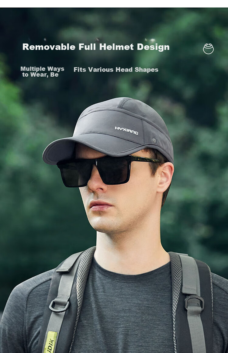 Hengyuanxiang Sun Hat for Men, Outdoor Summer Ice Silk Cycling Fishing Sun Protection Hat, Face Mask Neck Guard Integrated Hiking Cap, Flax Gray 15