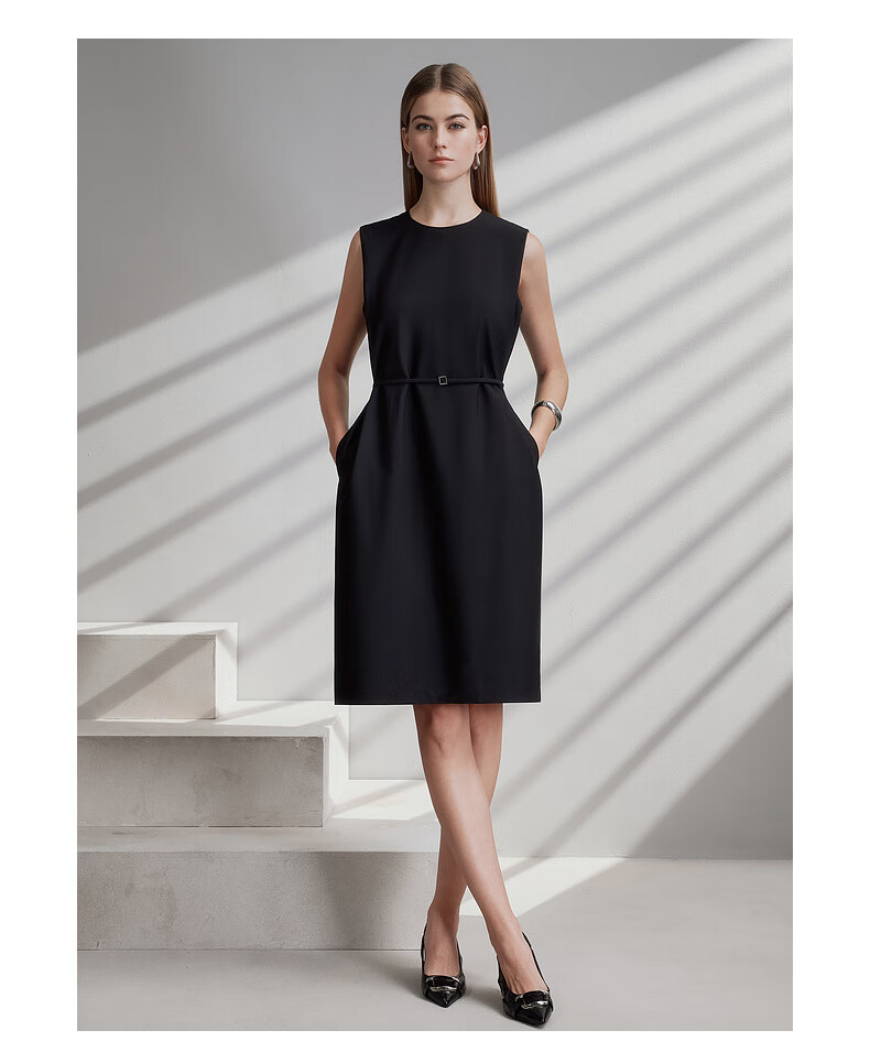 G2000 [Delivery Belt/multidirectional Elastic] Women's Department Store Style Spring And Summer Sleeveless Dress, Black, L/38 5