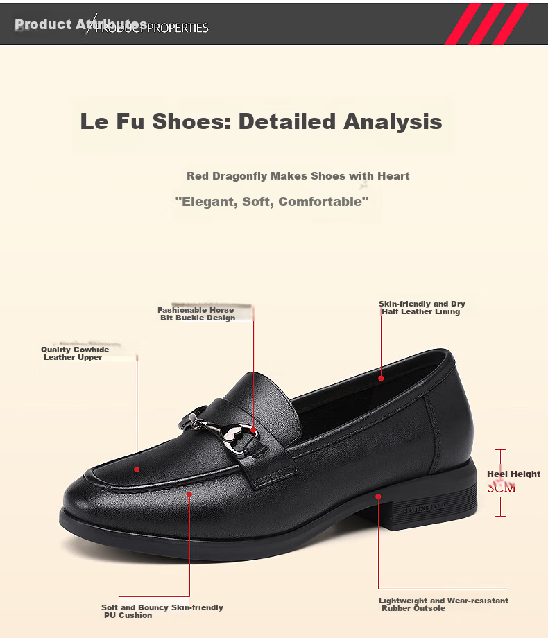RED DRAGONFLY Brand Women's Flats, Soft Cowhide Leather Mom Shoes, Slip-On Soft Sole Comfortable Loafers for Women WTB335561 2