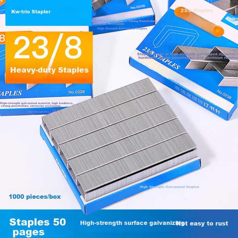 KW-Trio 0238 Heavy-Duty Staples, Office Thickened Staples, Strong Penetration And Corrosion Resistance, Stapler Needles, 5 Boxes, Can Bind up to 50 Pages