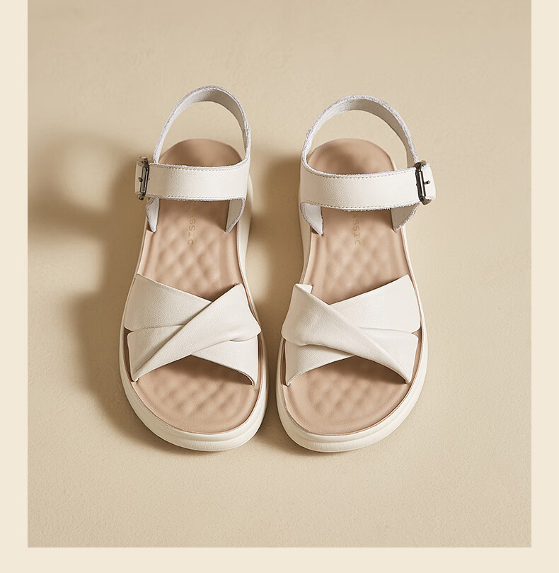 ZHR Zese First Layer Cowhide Thick Sole Sandals Women Summer Breathable Open Toe Comfortable Leather Soft Sole Single Strap Shoes EQ05 Beige Size 36 13