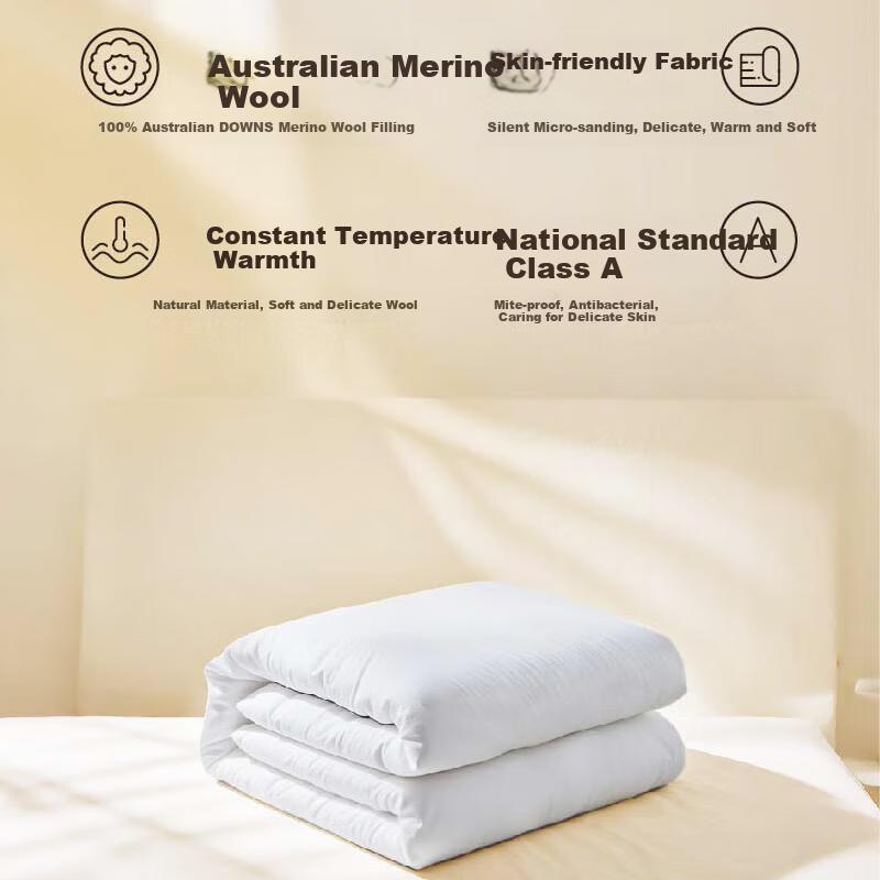 One's Member, 100% Australian Imported Pure Wool Comforter, Class A Cashmere, Antibacterial Spring Autumn All-Season Duvet Insert, 200*230cm
