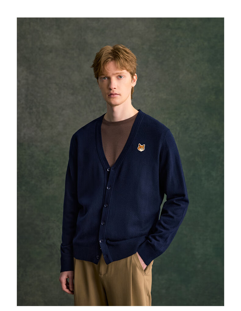 William Fox & Sons Wool Blend Fine Combed Knitted Yarn Classic Retro LOGO Little Fox Head Knitted Cardiga 2