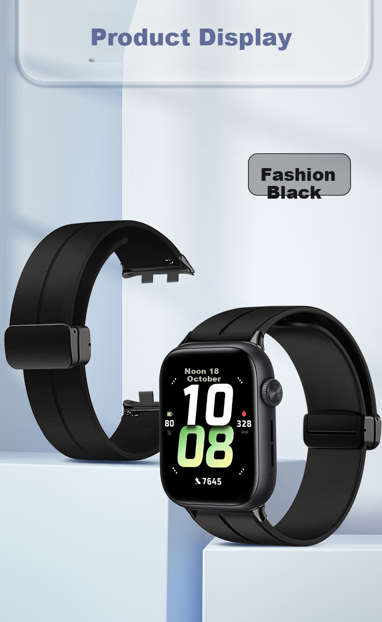 Freeson Compatible with Honor Watch 5 Band, Smart Sports Watch Strap, Liquid Silicone Skin-Friendly Soft Band with Metal Buckle, 22mm Interface (Magnetic Version), Black 3