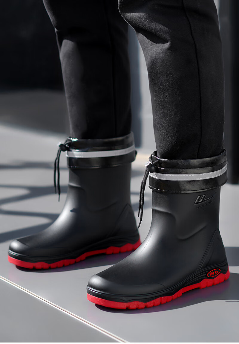 Warrior Men's Mid-Calf Waterproof Non-Slip Rain Boots Outdoor Work Car Wash Delivery Rider Fishing Durable Rain Shoes 5388 Red Size 41 17