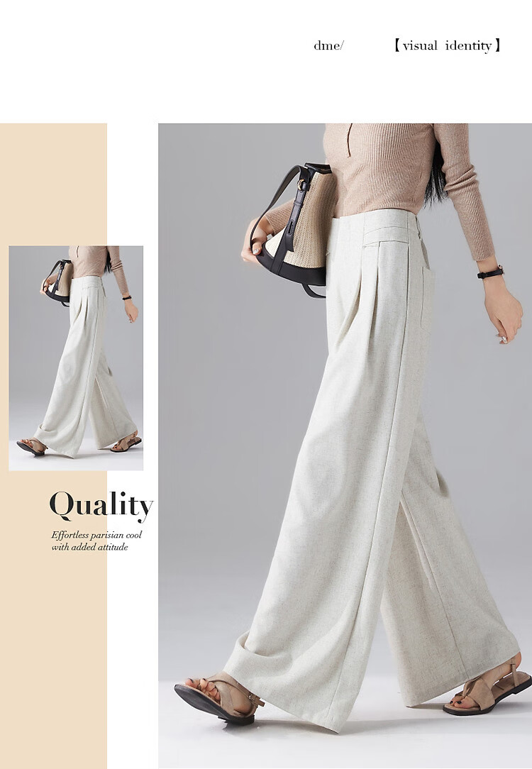 Dme [Containing High-End Linen] Spring Loose-Fitting Commuter Insert Waist Long Pants, Concealing Body, Easy to Match Women's Casual Pants 13
