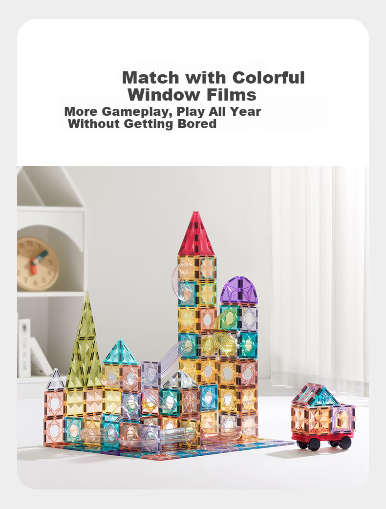Babycare Magnetic Building Tiles Educational Toy for Boys And Girls, Magnetic Construction Blocks for Holiday And Birthday Gifts, 100 Pieces 16