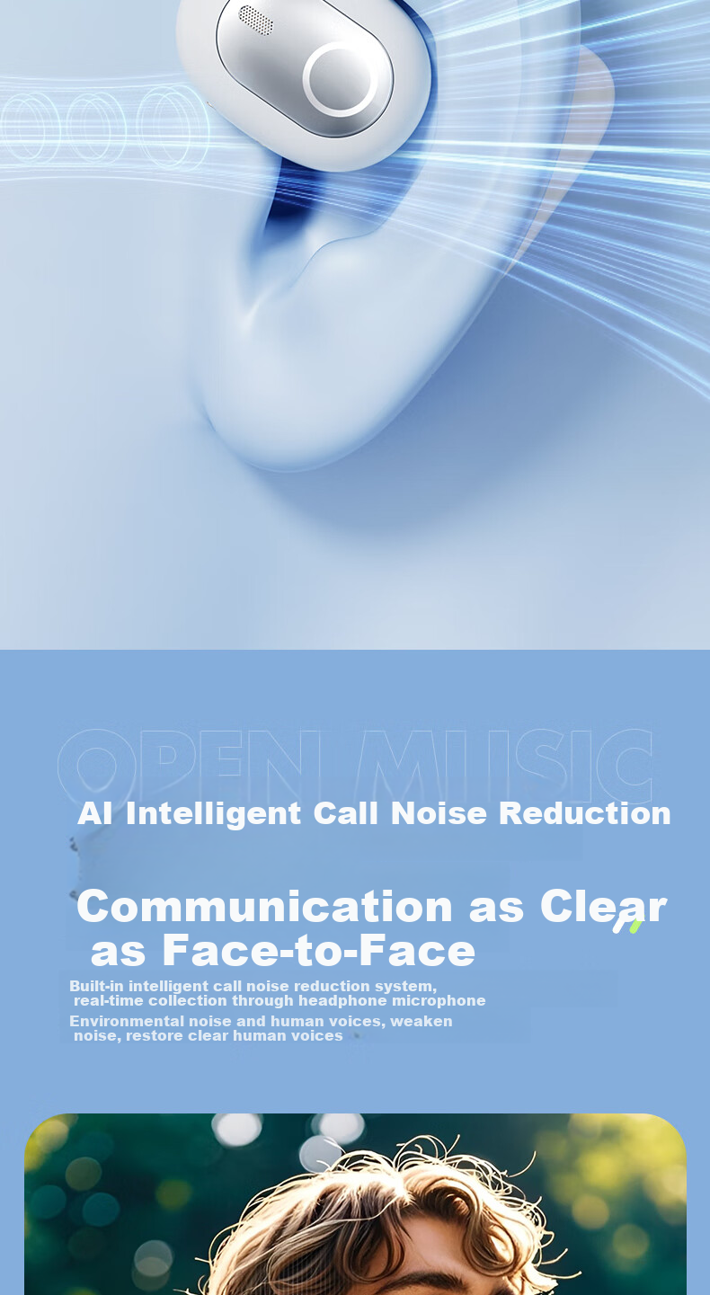 CLAISON [2025 New Model | Berlin Voice] Bluetooth Headphones, Ear-Hook Style, LED Display, Bone Conduction Concept, Wireless, Non-In, Open-Ear Design, Long-Lasting Battery Life, M80-White 5