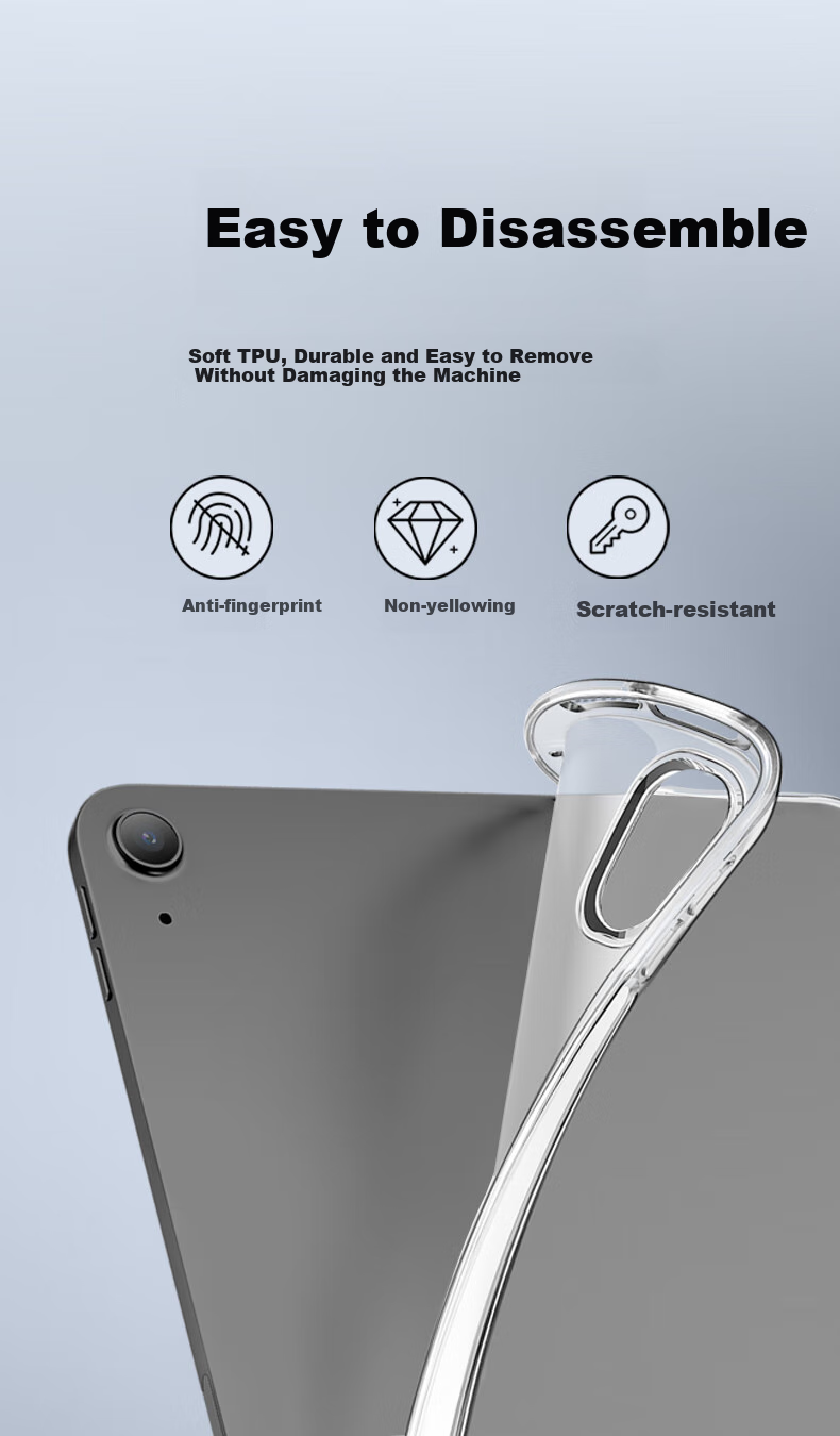 ESR IPad Air8/7/6/5/4 Protective Case, 11-Inch 2026/25/24/22/21 Models, 10.9-Inch Apple Tablet Back Cover, Slim Shockproof TPU Transparent Single Bottom Case, Translucent White 3