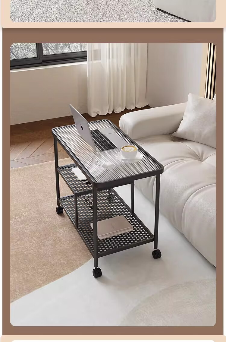 FENJIEXIAN Side Table Tempered Glass Coffee Sofa Side Table Living Room Side Desk Simple Tea Table Bedside Cabinet Mobile Nightstand 14