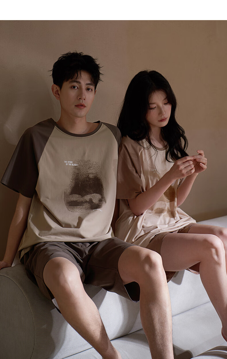 Shaqian New Summer Couple Pajamas Modal Cotton Short Sleeve Women's 2025 Cool Feeling Men's Set, Wearable Outside, Loungewear 4