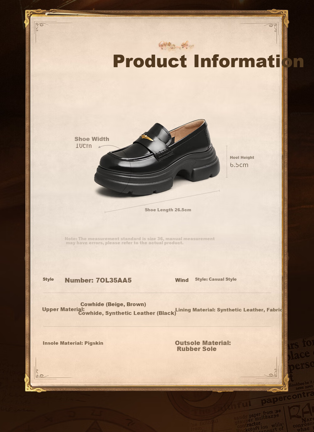 TATA Magic Detective British Platform Loafers Women's Shoes Leather Shoes Flats, Black, Size 36 4